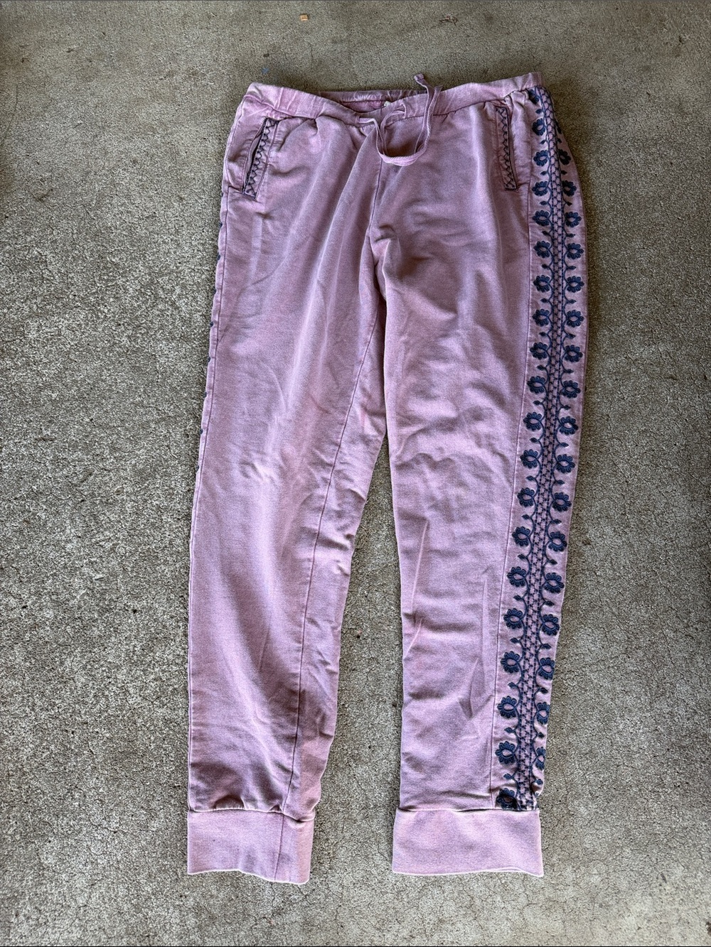 Sundance Dirty Pink Joggers with Blue Floral Side Trim Size L